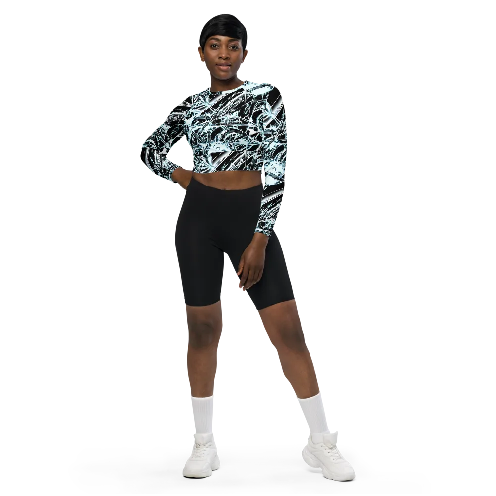 Frosted Infusion on Long Sleeve Crop Top — Front