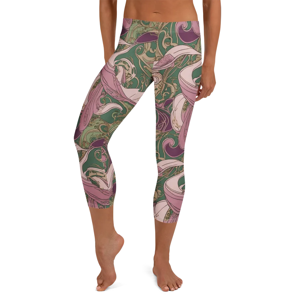 Mauve Arabesque on Capri Leggings — Front