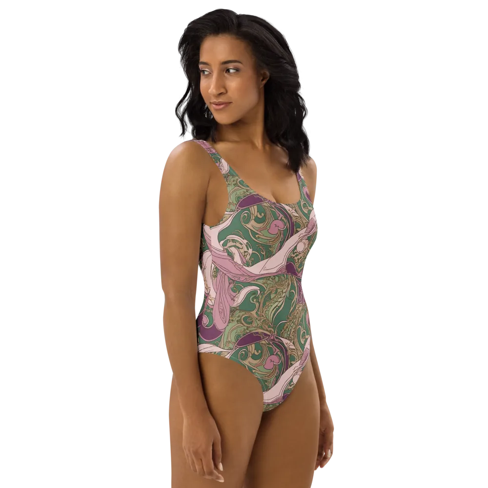 Mauve Arabesque on One-Piece Swimsuit — Right