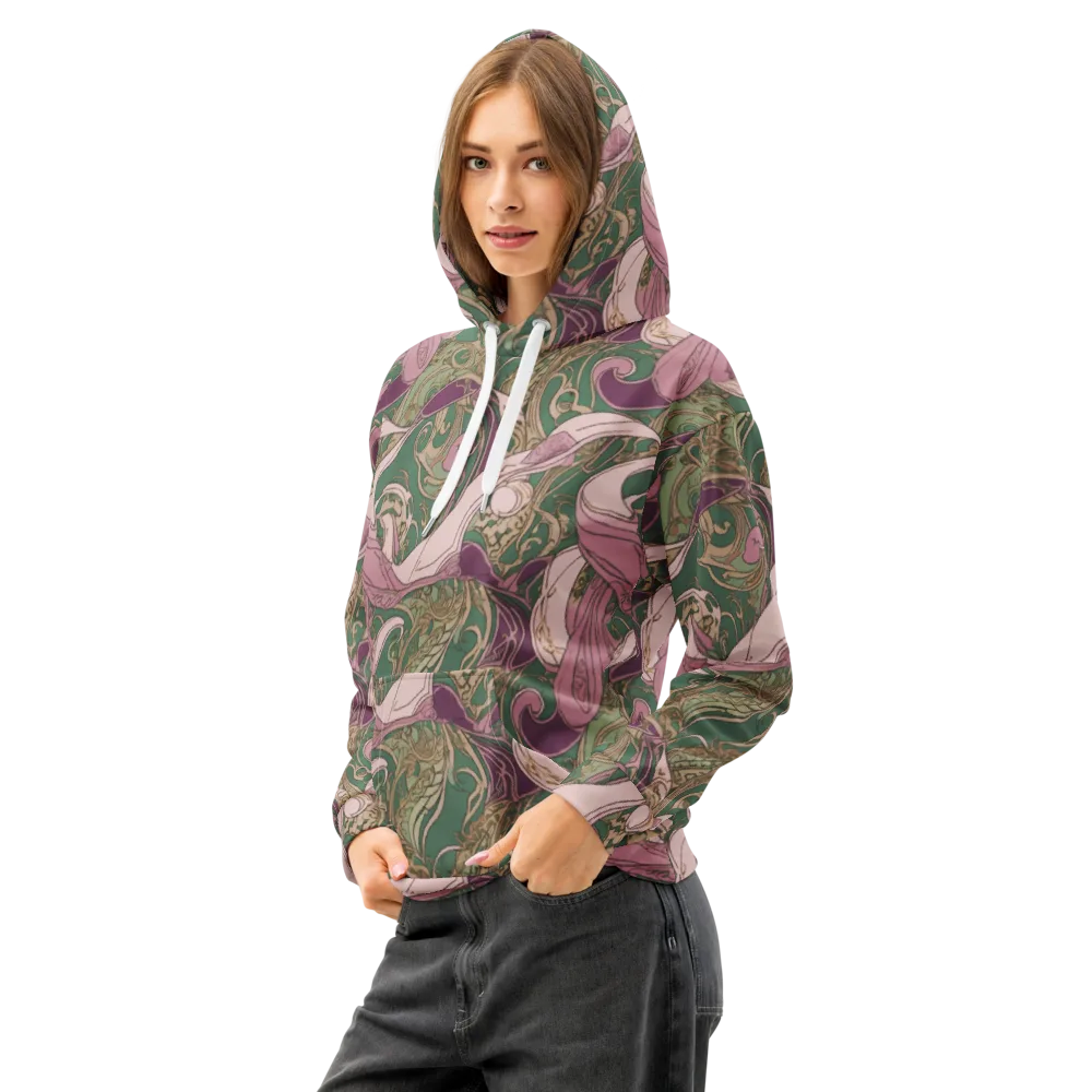 Mauve Arabesque on Cotton Hoodie — Left Front