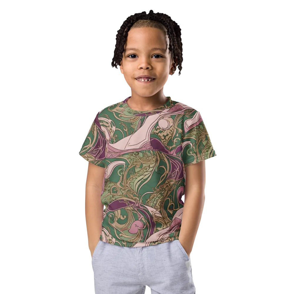 Mauve Arabesque on Kids Crew Neck T-Shirt — Front