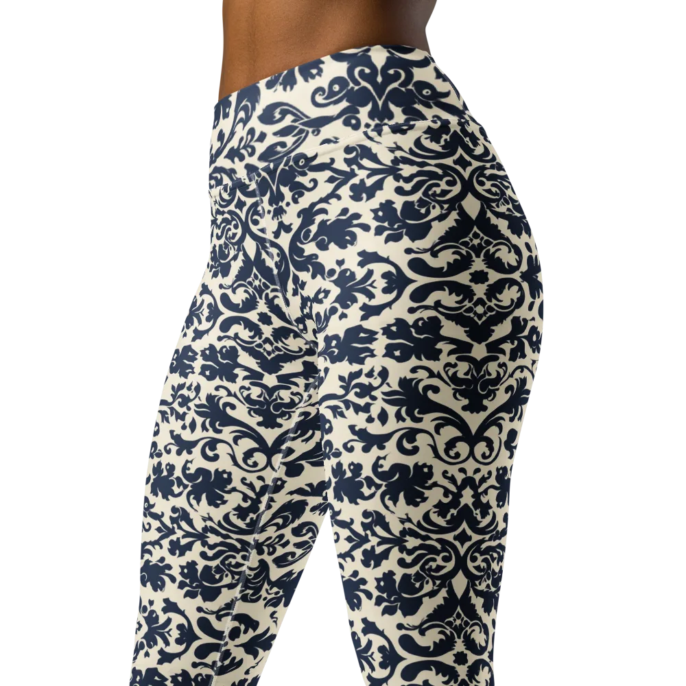 Navy Baroque on Yoga Leggings — Left Front