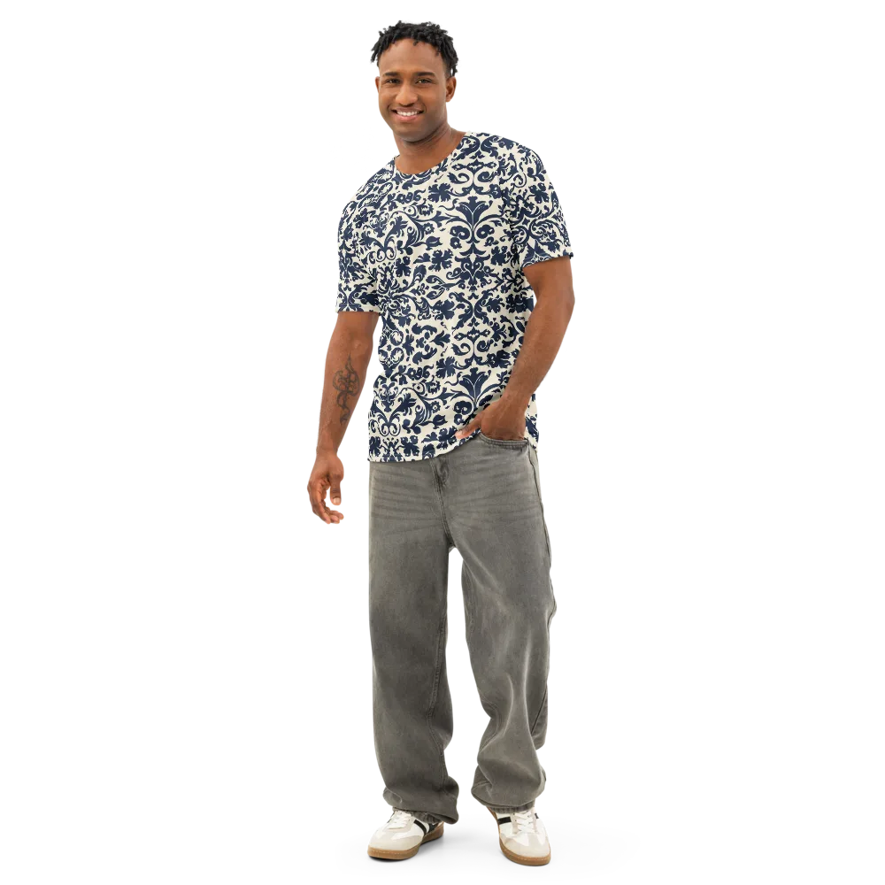 Navy Baroque on Men's Cotton Crew Neck T-Shirt — Front