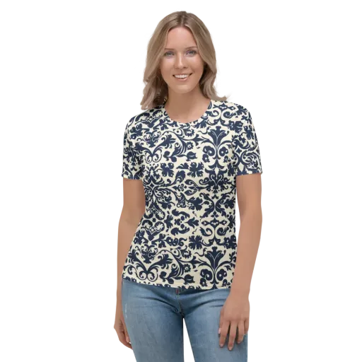 Navy Baroque on a Women's Crew Neck T-Shirt