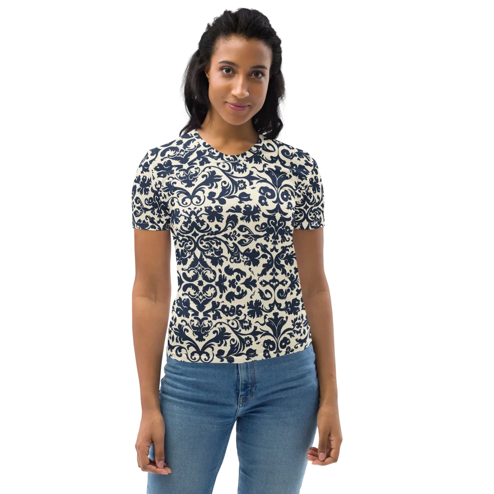 Navy Baroque on Women's Crew Neck T-Shirt — Front