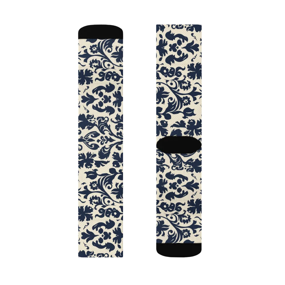 Navy Baroque on Socks — Left Sock