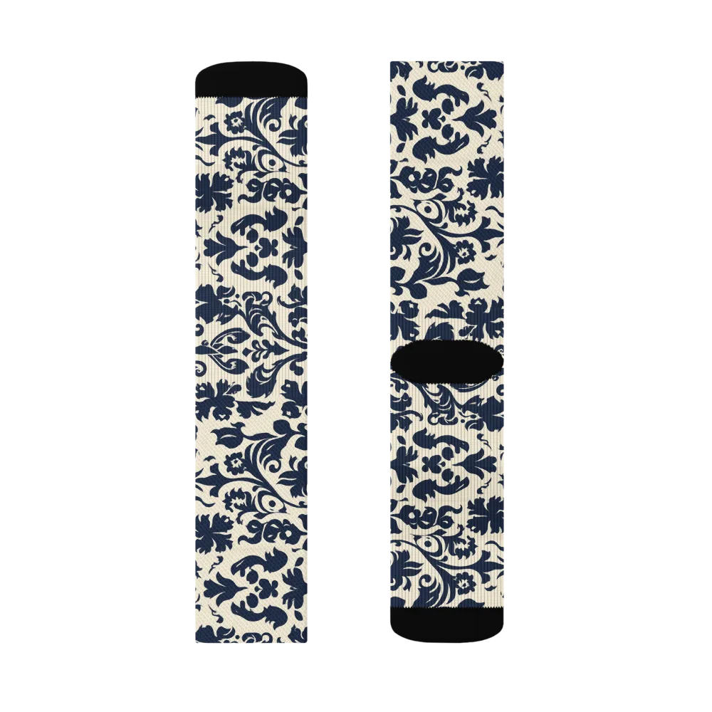 Navy Baroque on Socks — Right Sock