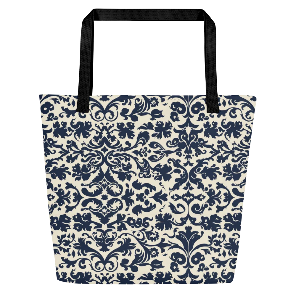 Navy Baroque on Large Tote Bag W/ Pocket — Front