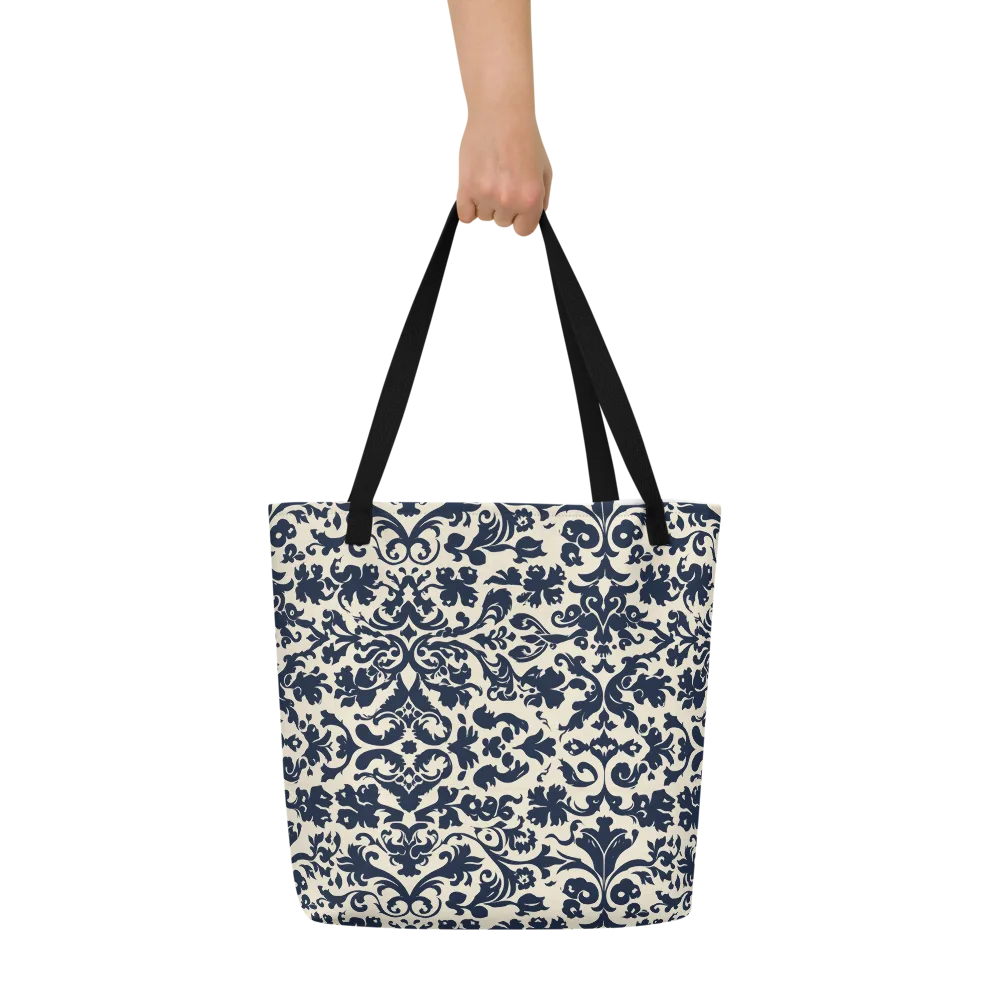 Navy Baroque on Large Tote Bag W/ Pocket — Front