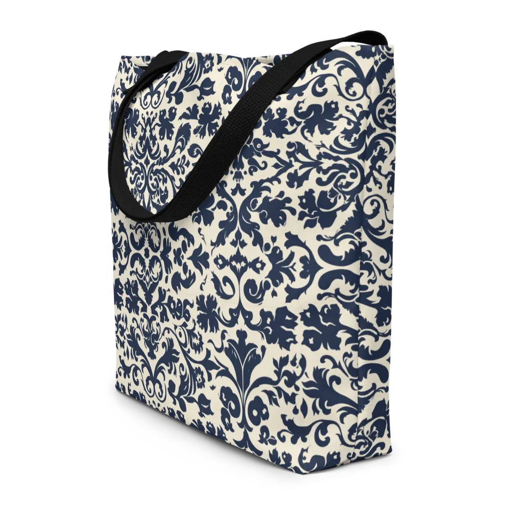 Navy Baroque on Large Tote Bag W/ Pocket — Front