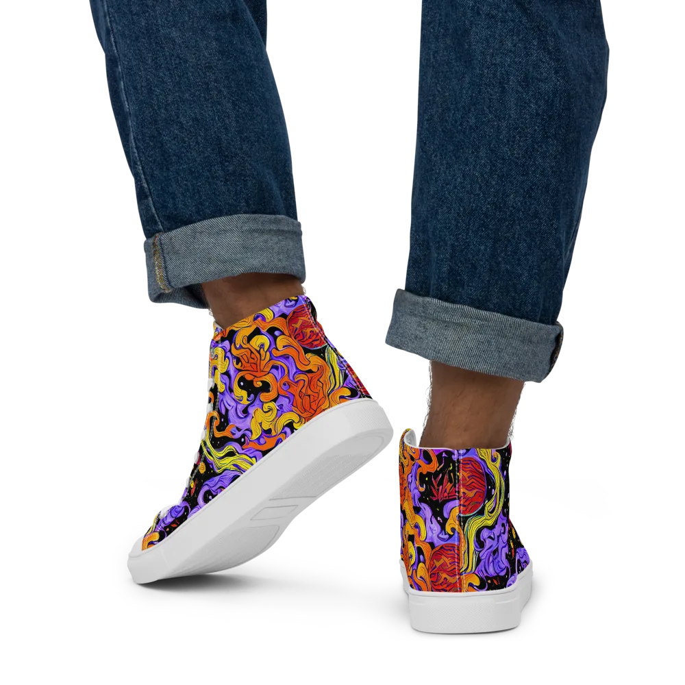 Bosschaert Swirl on Men's High Top Canvas Shoes — Back