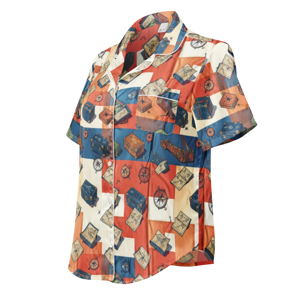 Roaming Atlas on Women's Short Sleeve Pajama Top — Left Front