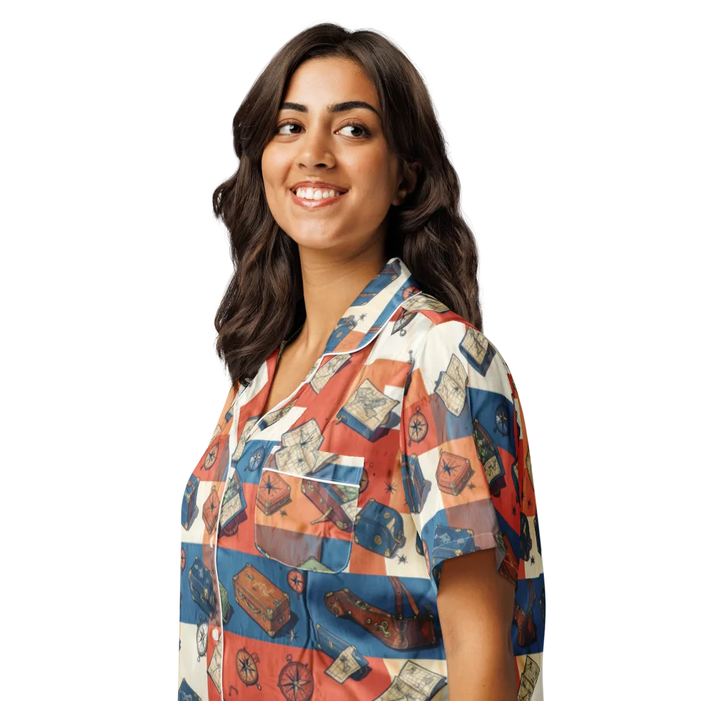 Roaming Atlas on Women's Short Sleeve Pajama Top — Left Front