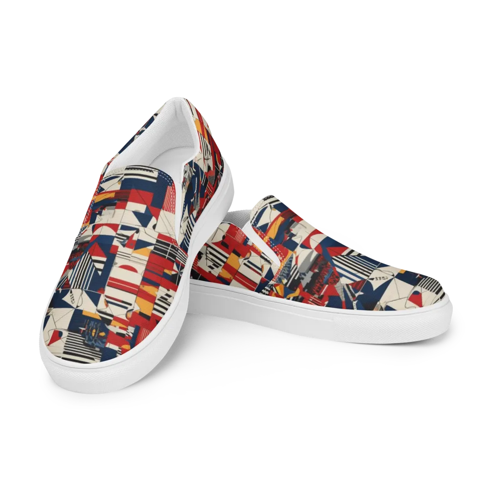 Redline Geometry on Men's Slip-On Canvas Shoes — Left Front
