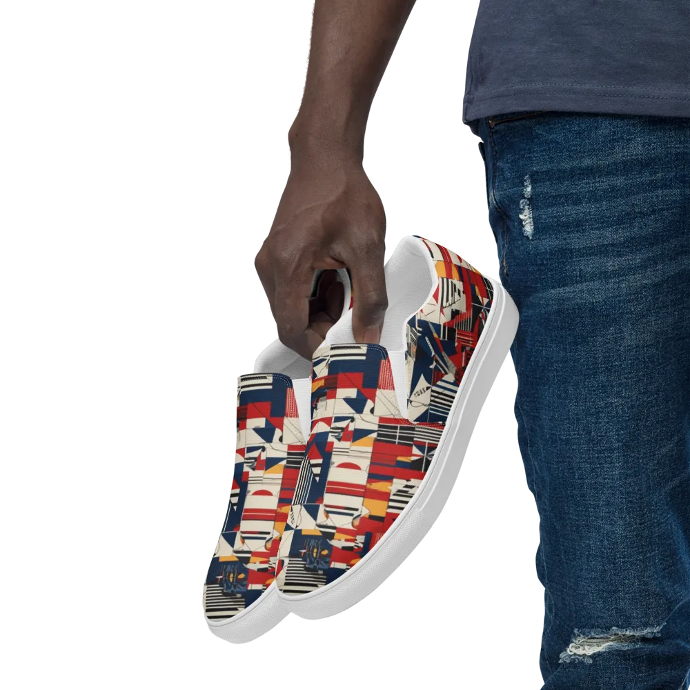 Redline Geometry on Men's Slip-On Canvas Shoes — Left Front