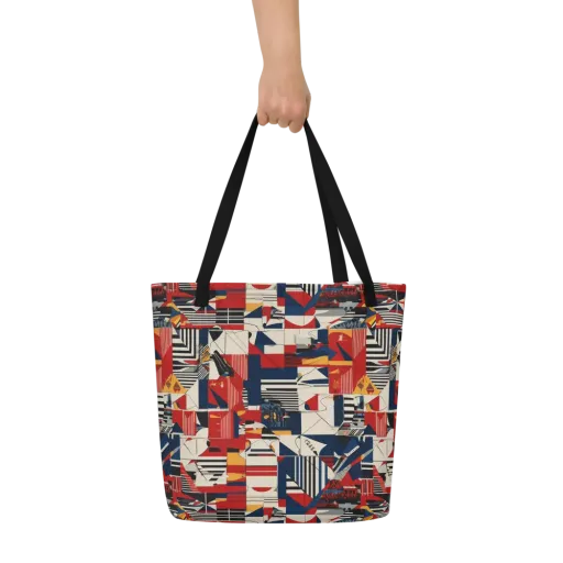 Redline Geometry on a Large Tote Bag W/ Pocket