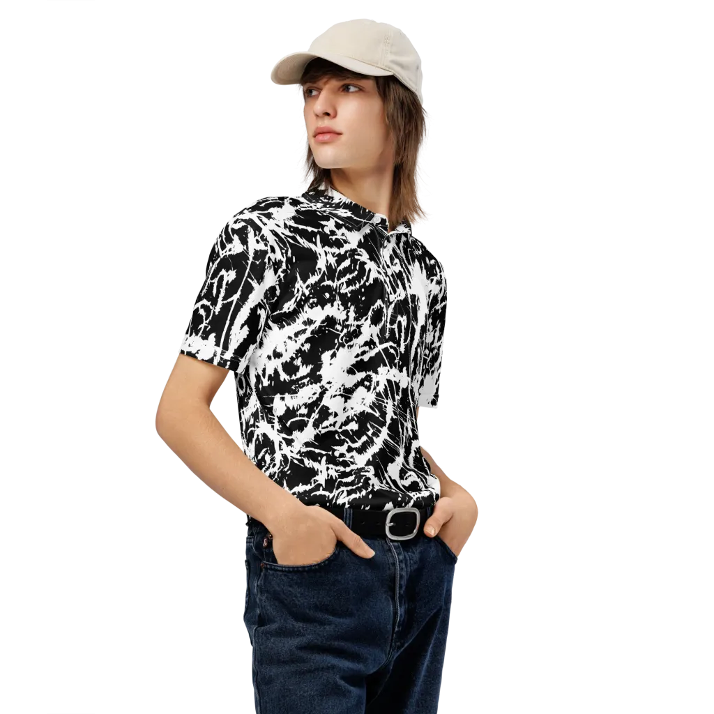 Monochrome Wild on Men's Slim Fit Polo Shirt — Right Front
