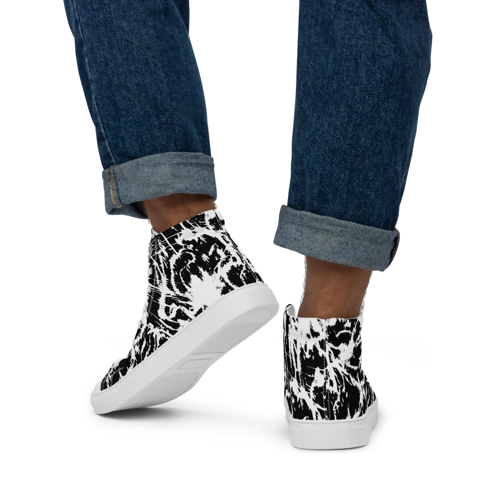 Monochrome Wild on Men's High Top Canvas Shoes — Back