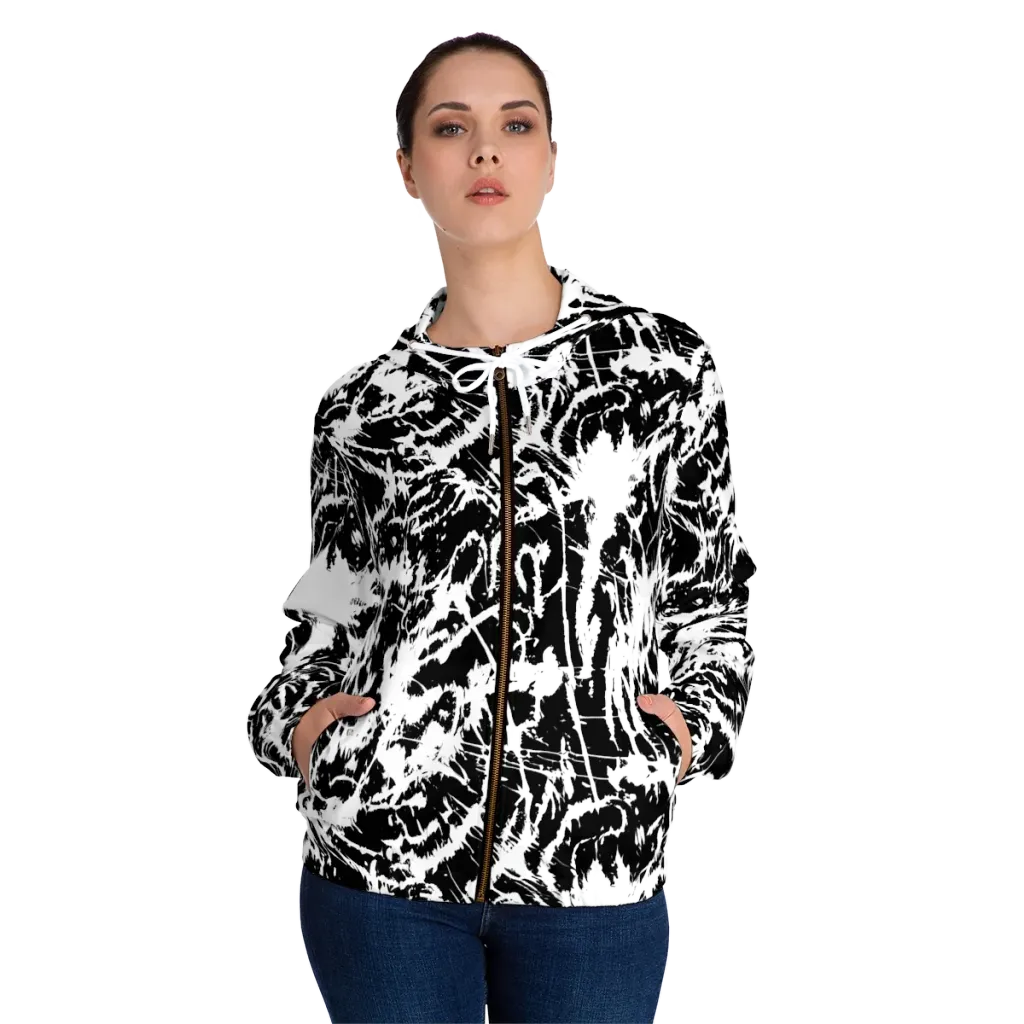 Monochrome Wild on Women's Full-Zip Hoodie — Front On Person