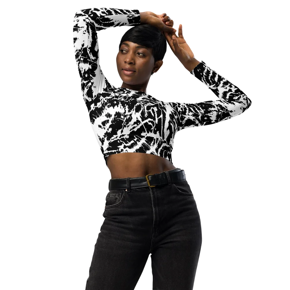 Monochrome Wild on Long Sleeve Crop Top — Front
