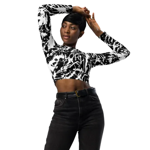 Monochrome Wild on a Long Sleeve Crop Top