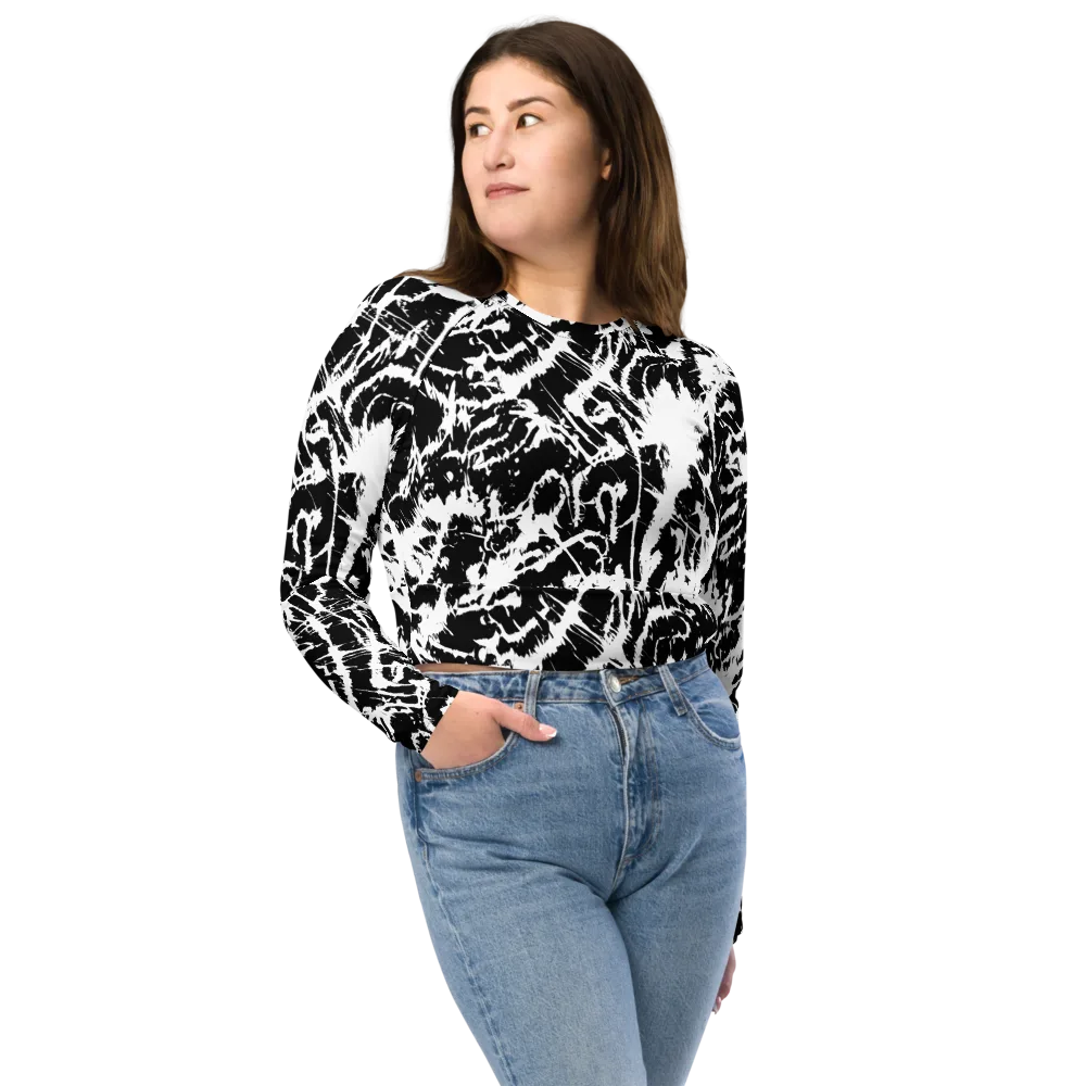 Monochrome Wild on Long Sleeve Crop Top — Front