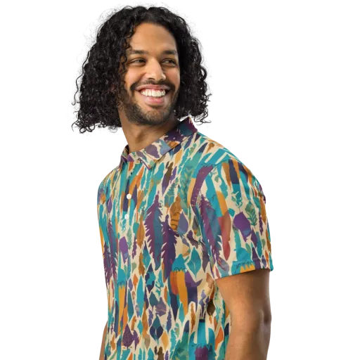 Turquoise Thicket Men's Slim Fit Polo Shirt on model