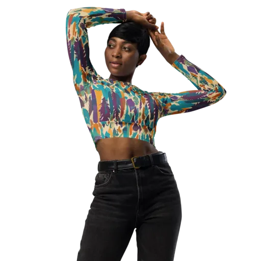 Turquoise Thicket on Long Sleeve Crop Top