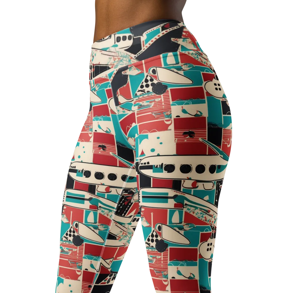 Jet Set Geometry on Yoga Leggings — Left Front