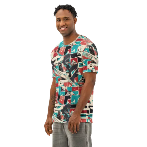 Jet Set Geometry on a Men's Cotton Crew Neck T-Shirt