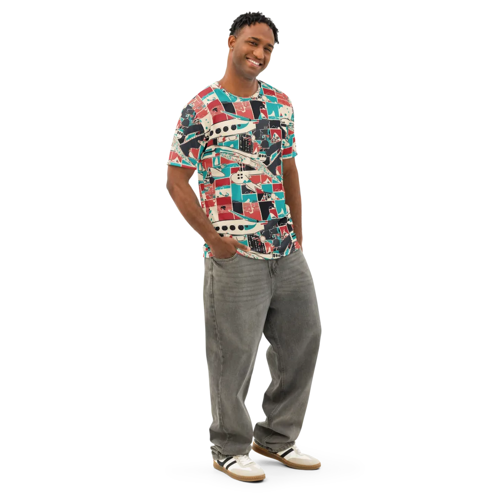 Jet Set Geometry on Men's Cotton Crew Neck T-Shirt — Right Front
