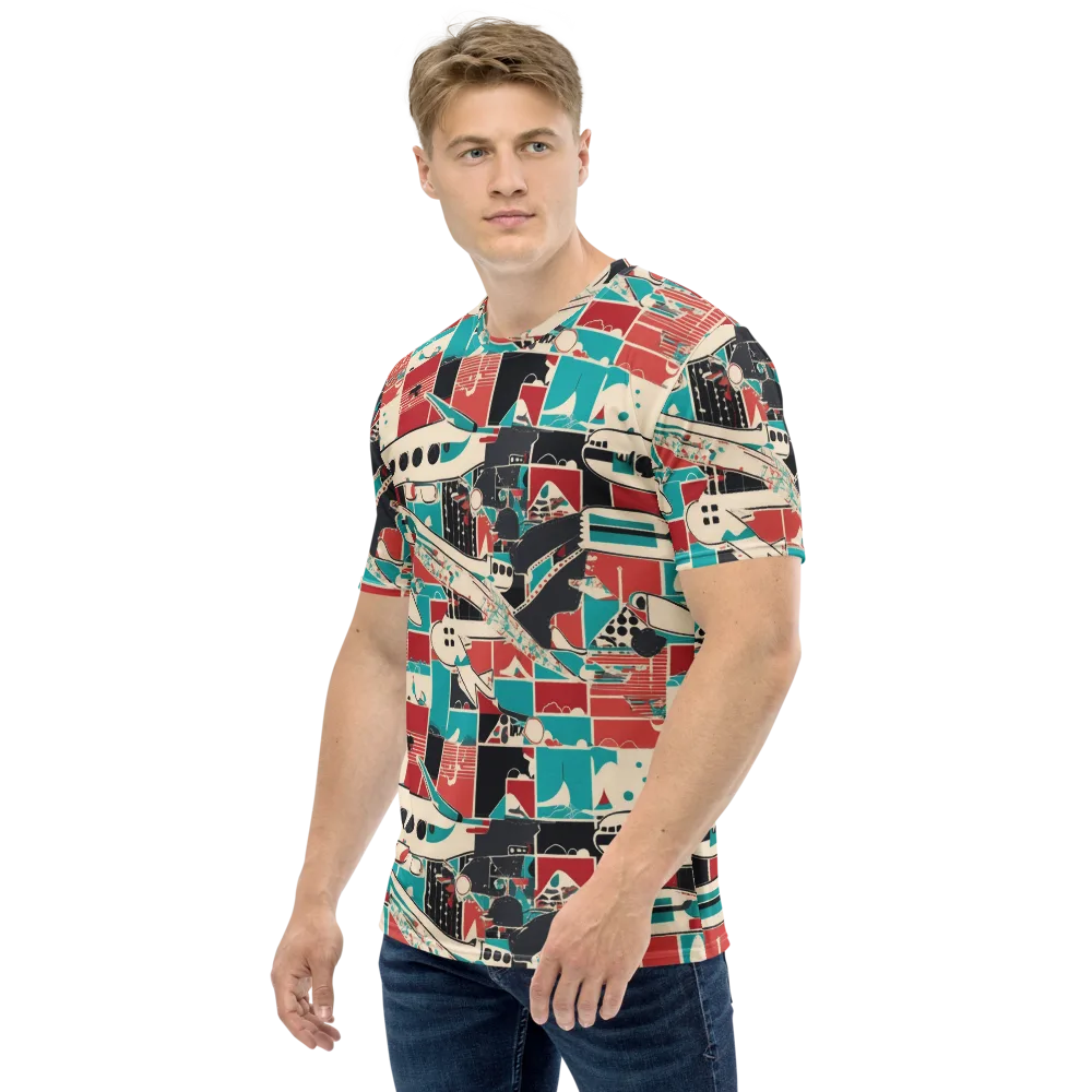 Jet Set Geometry on Men's Crew Neck T-Shirt — Left