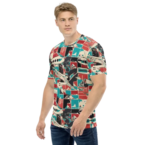 Jet Set Geometry on a Men's Crew Neck T-Shirt