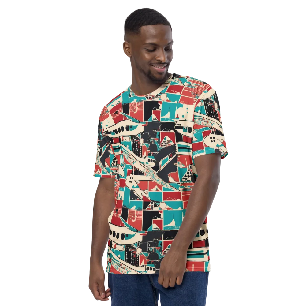 Jet Set Geometry on Men's Crew Neck T-Shirt — Left