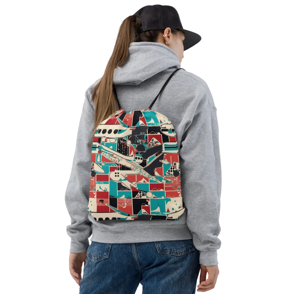 Jet Set Geometry on Drawstring Bag — Front