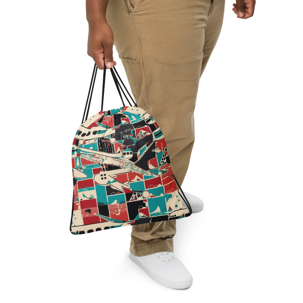 Jet Set Geometry on Drawstring Bag — Front