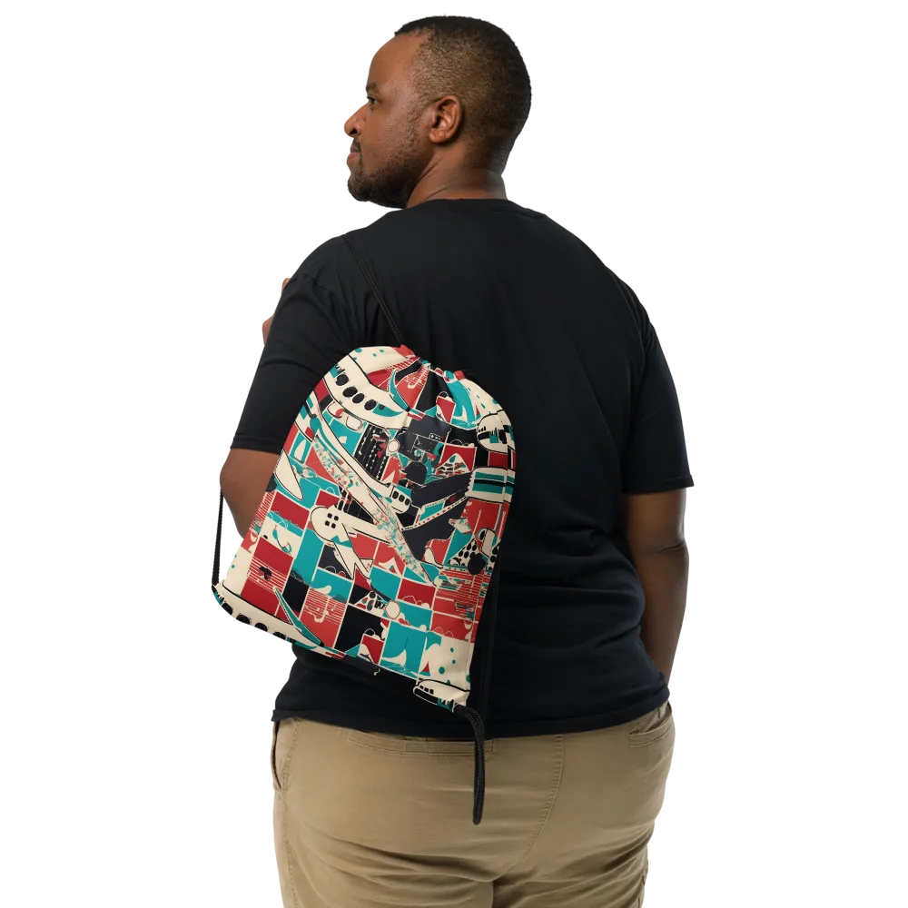 Jet Set Geometry on Drawstring Bag — Front