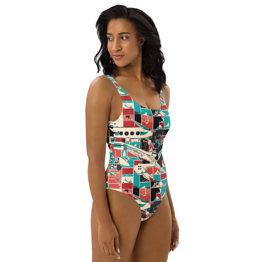 Jet Set Geometry on One-Piece Swimsuit — Right