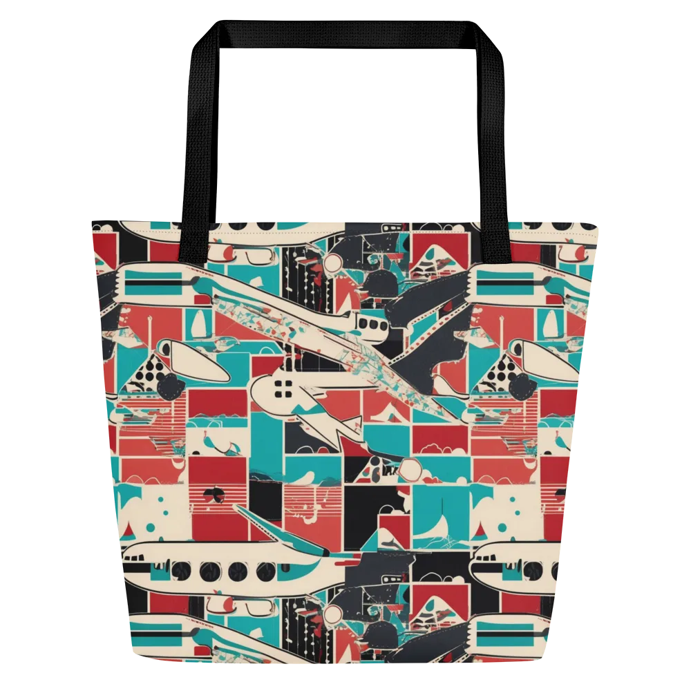Jet Set Geometry on Large Tote Bag W/ Pocket — Front