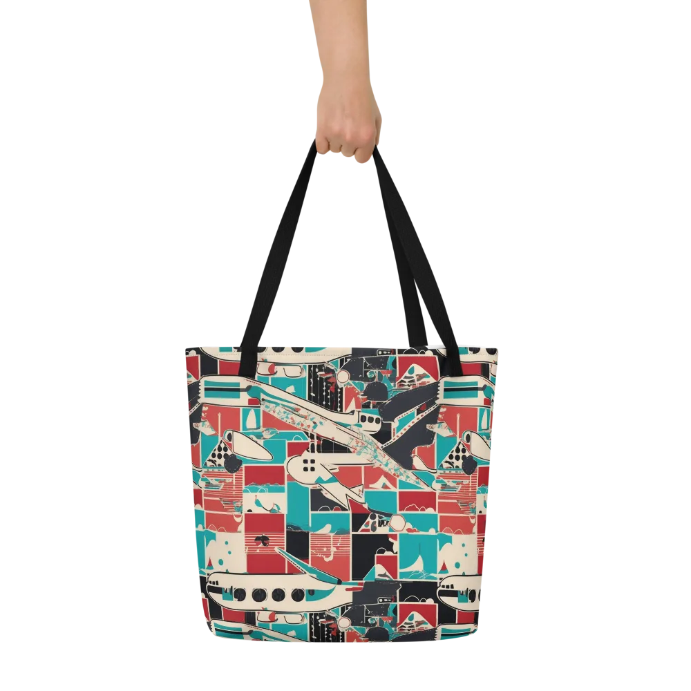 Jet Set Geometry on Large Tote Bag W/ Pocket — Front