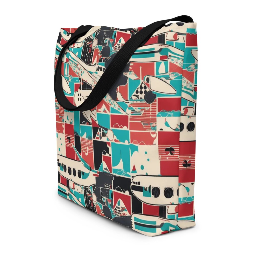 Jet Set Geometry on Large Tote Bag W/ Pocket — Front