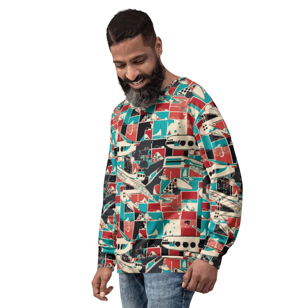 Jet Set Geometry on Sweatshirt — Left Front