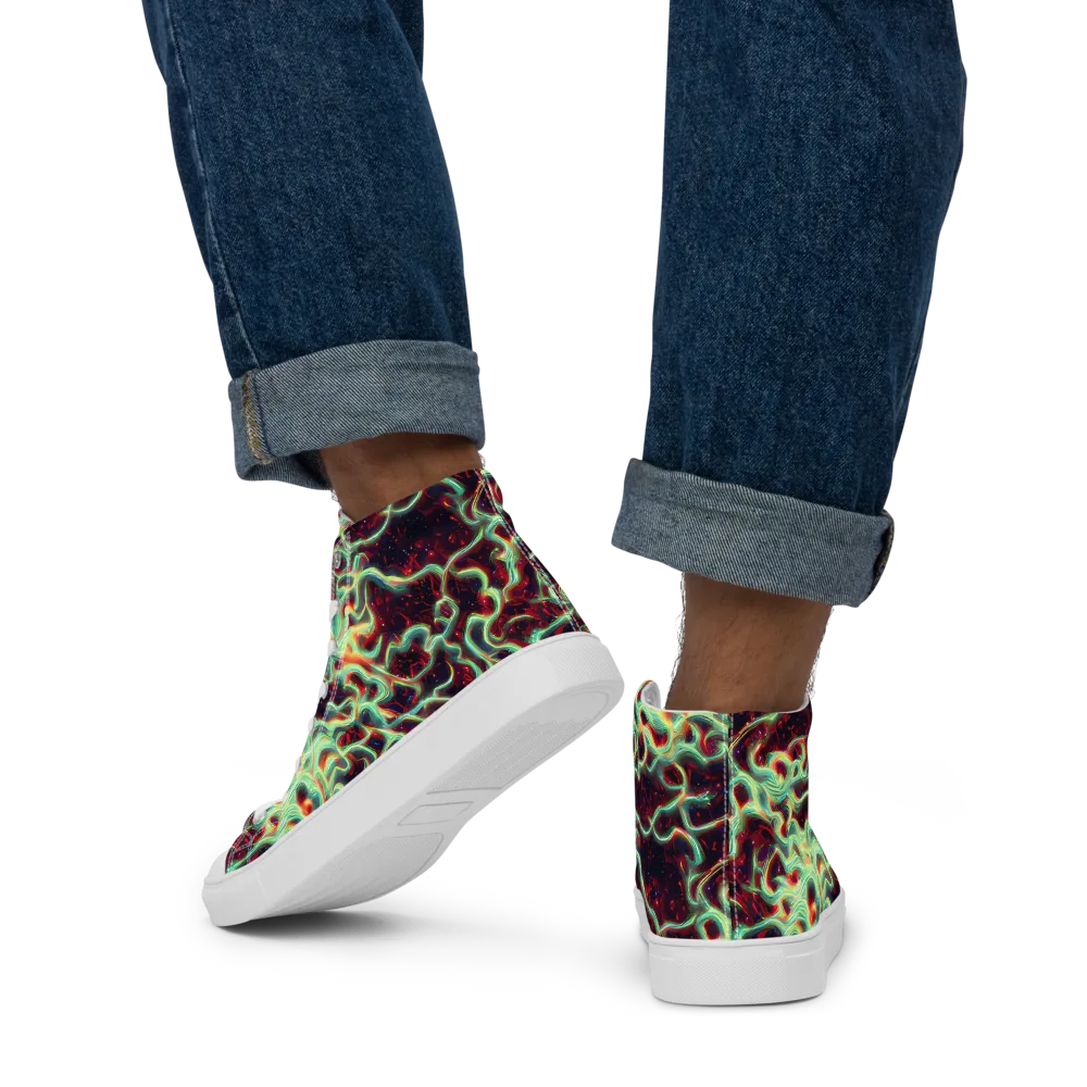 Chimeric Currents on Men's High Top Canvas Shoes — Back
