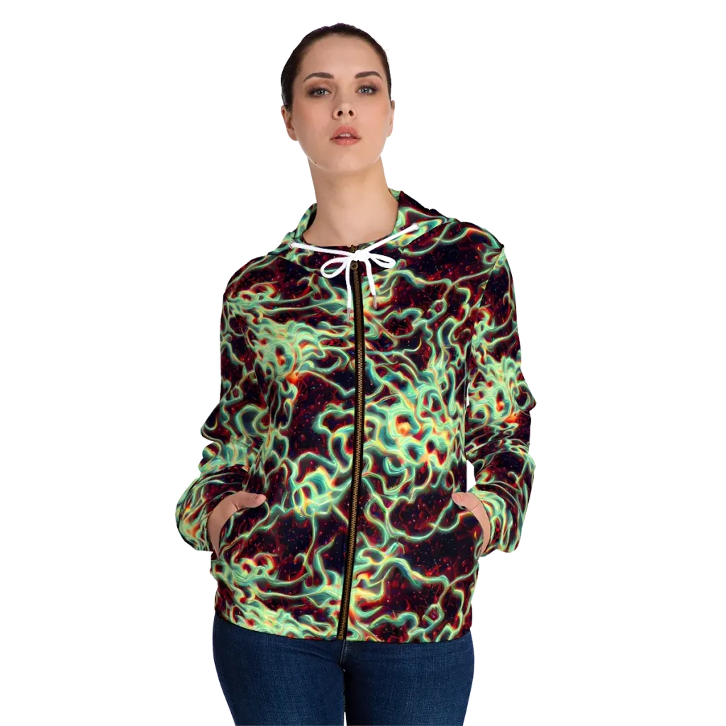 Chimeric Currents on Women's Full-Zip Hoodie — Front On Person