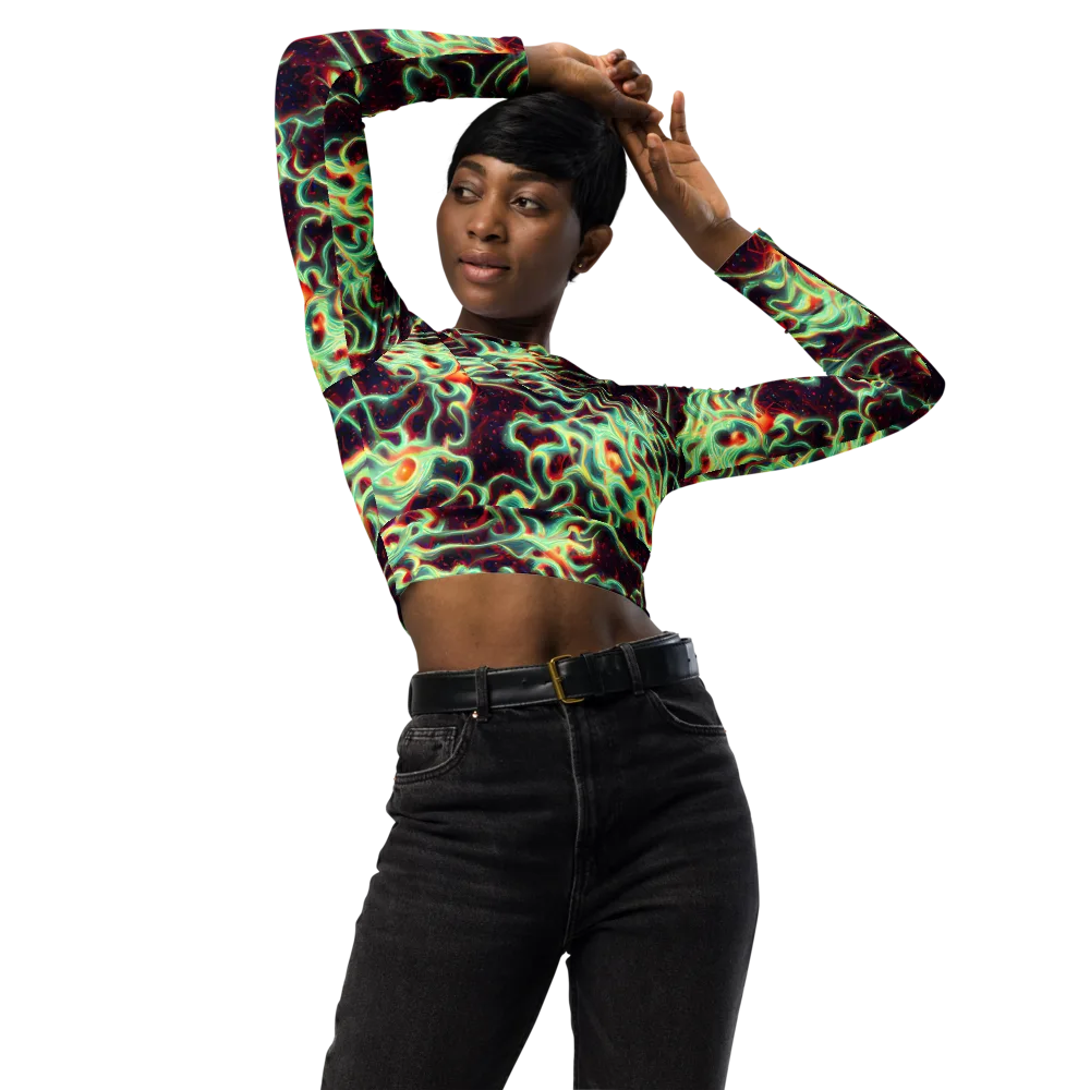 Chimeric Currents on Long Sleeve Crop Top — Front