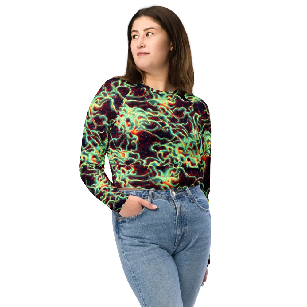 Chimeric Currents on Long Sleeve Crop Top — Front