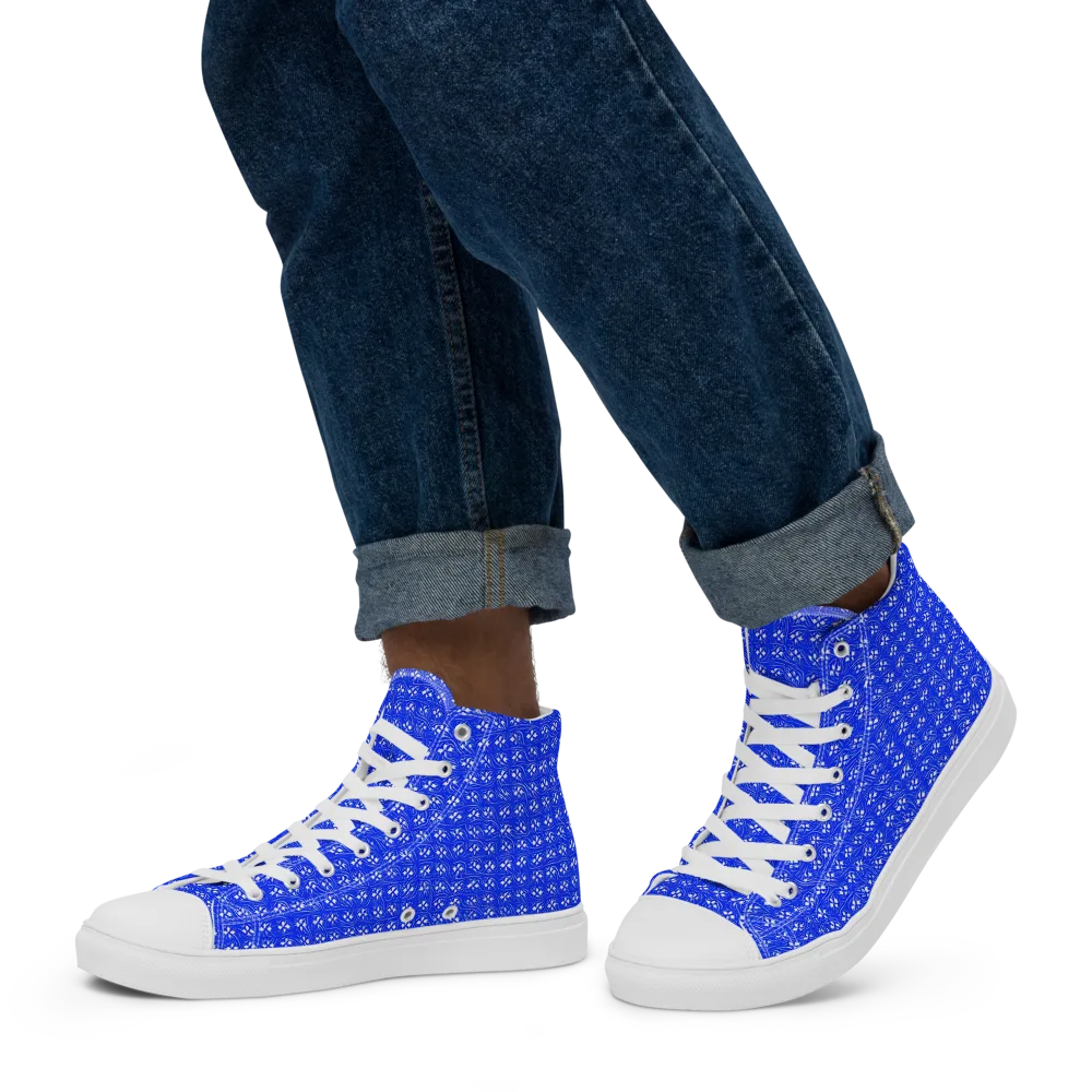 Azure Tangle on Men's High Top Canvas Shoes — Left