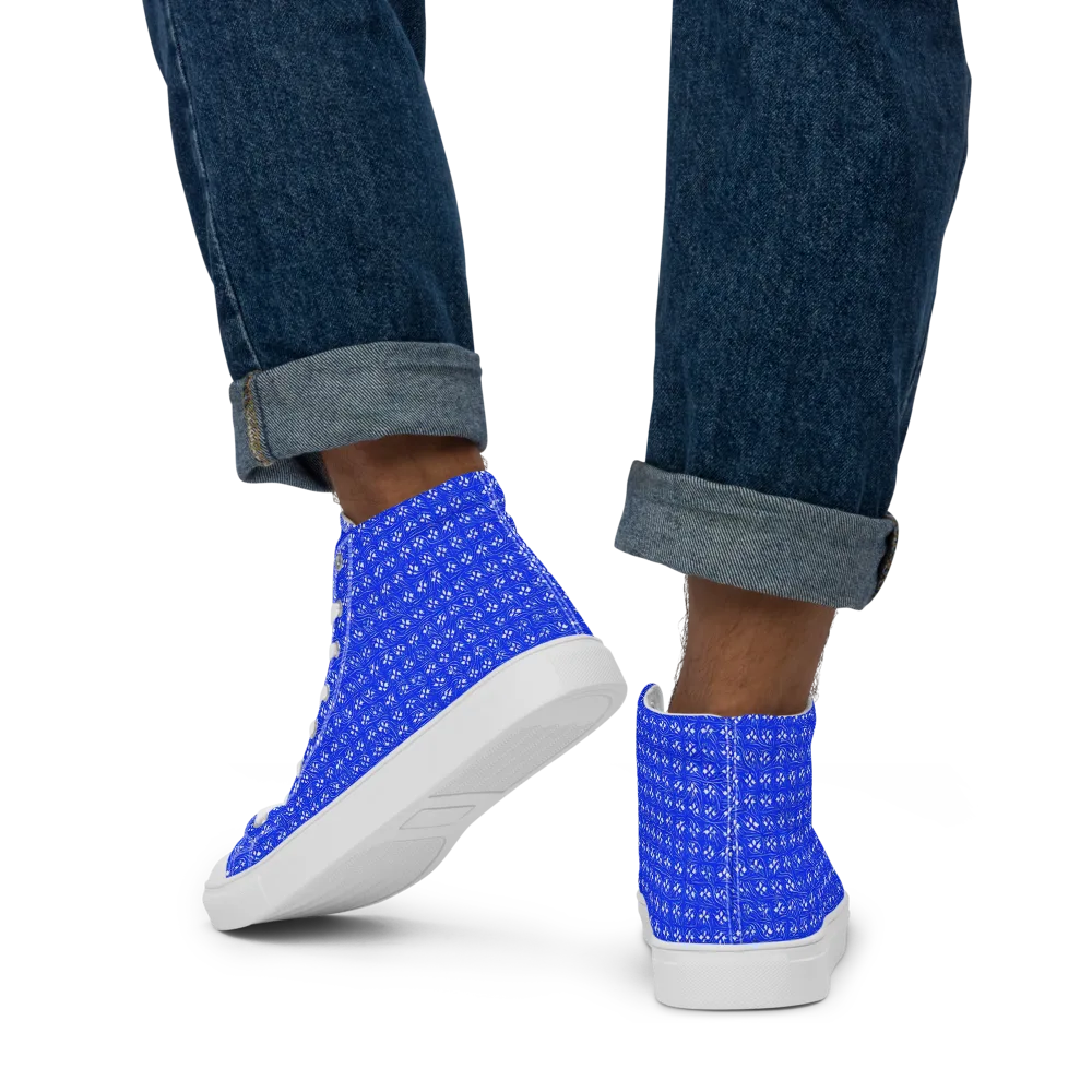 Azure Tangle on Men's High Top Canvas Shoes — Back