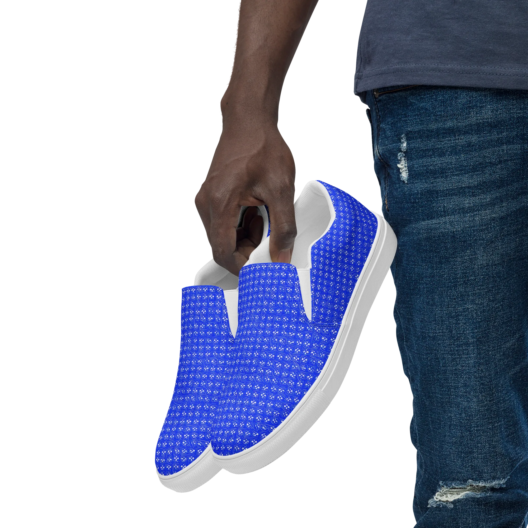 Azure Tangle on Men's Slip-On Canvas Shoes — Left Front