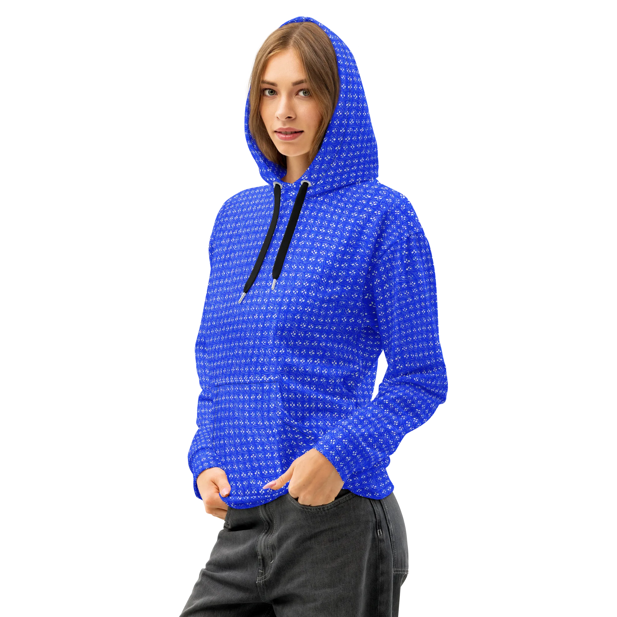 Azure Tangle on Cotton Hoodie — Left Front